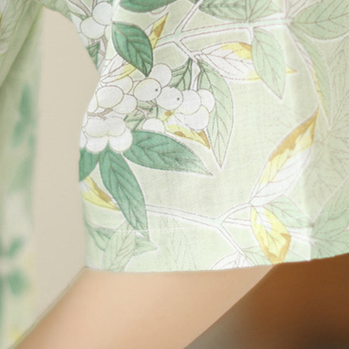 Buddha Stonesの花柄ジャカードコットンリネンチャイナドレス(半袖)ポケット付き - image 9