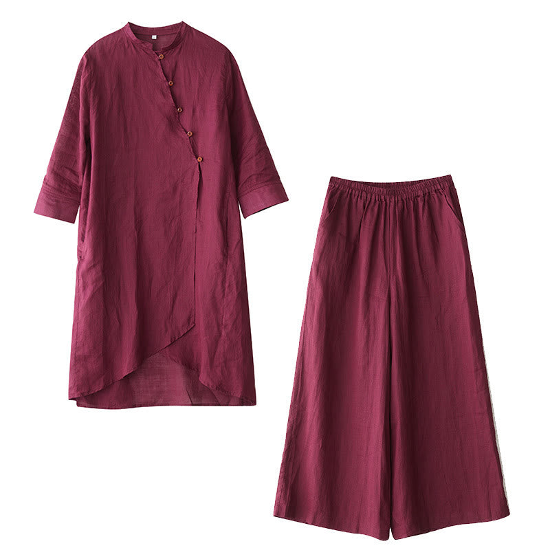 Buddha Stones 2点セット 七分袖シャツ トップパンツ 瞑想 禅 太極拳 コットンリネン 衣類 レディース セット - image 10