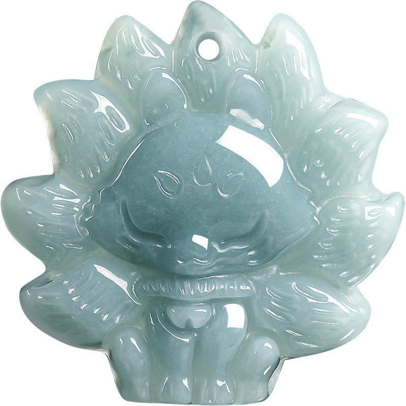 Buddha Stones天然グリーン翡翠九尾狐の豊穣のネックレスペンダント
