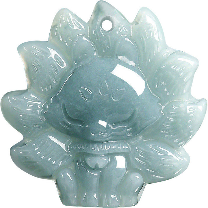 Buddha Stones天然グリーン翡翠九尾狐の豊穣のネックレスペンダント