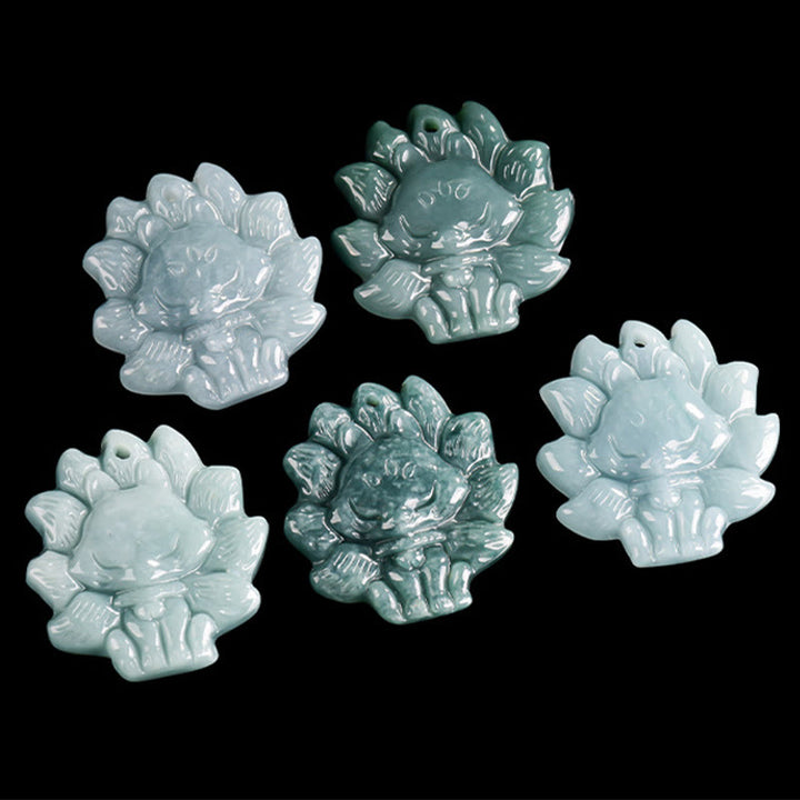Buddha Stones天然グリーン翡翠九尾狐の豊穣のネックレスペンダント
