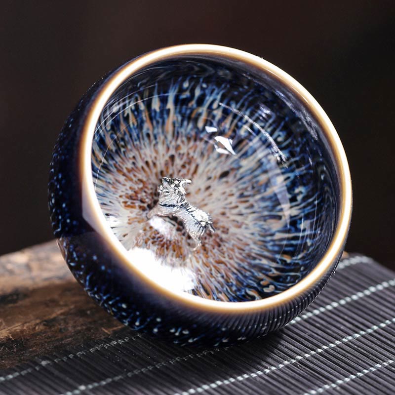 Buddha Stones手作り 中国 建禅 鯉 蓮 龍 鳳凰 12干支 陶器 ティーカップ カンフー ティーカップ 70ml