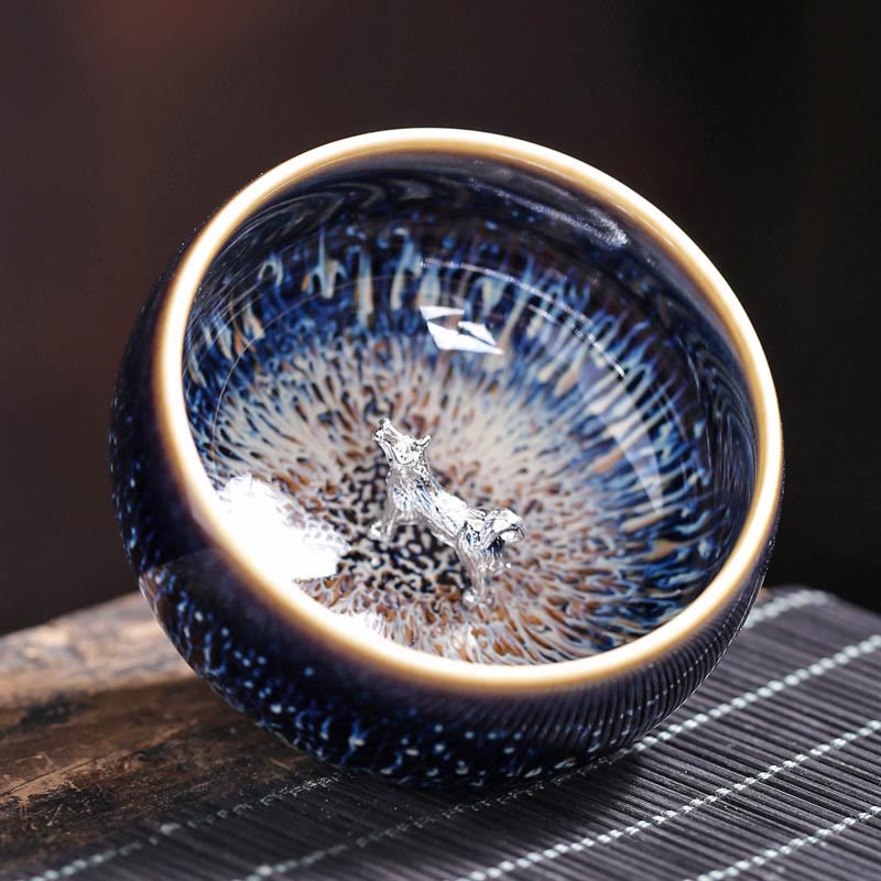 Buddha Stones手作り 中国 建禅 鯉 蓮 龍 鳳凰 12干支 陶器 ティーカップ カンフー ティーカップ 70ml