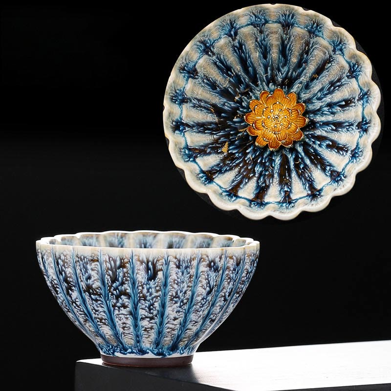 Buddha Stones手作りの小さな中国のJianzhan蓮セラミックティーカップカンフーティーカップ80ml