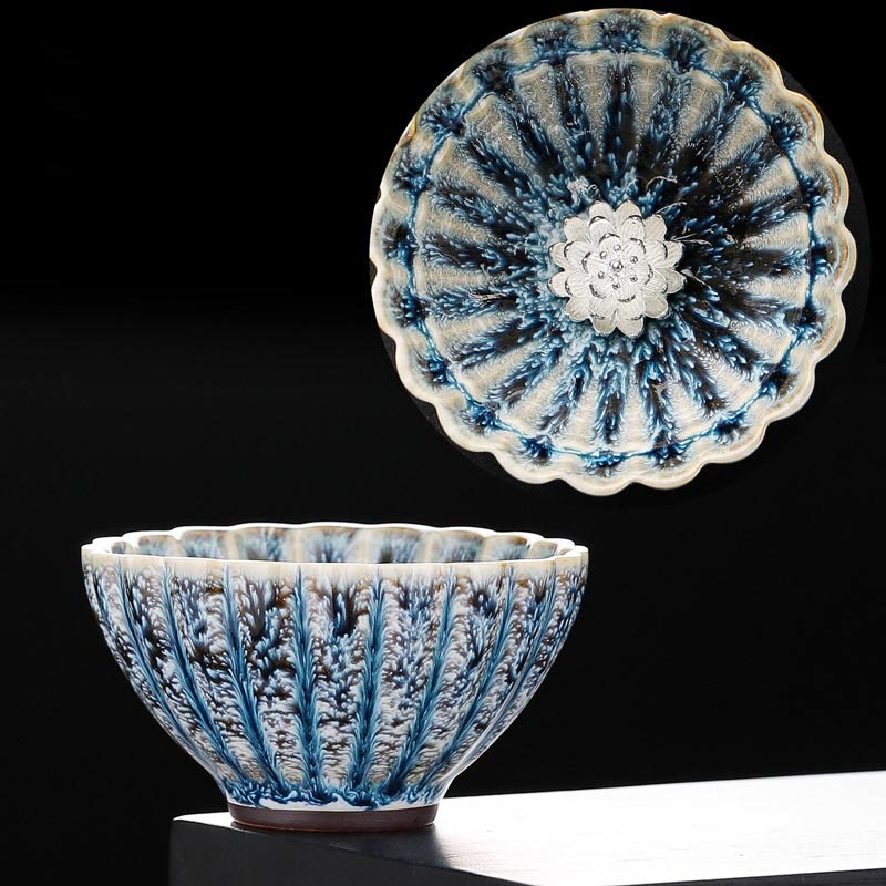 Buddha Stones手作りの小さな中国のJianzhan蓮セラミックティーカップカンフーティーカップ80ml