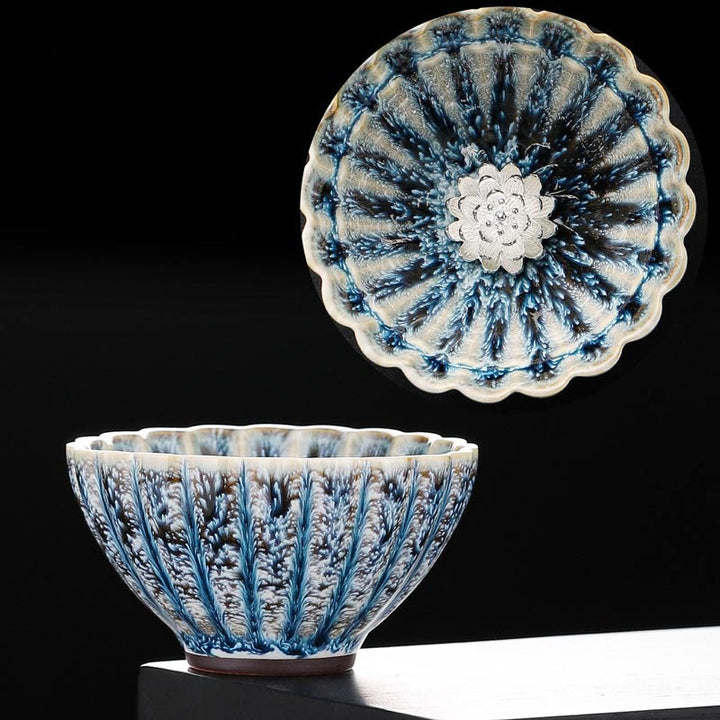 Buddha Stones手作りの小さな中国のJianzhan蓮セラミックティーカップカンフーティーカップ80ml