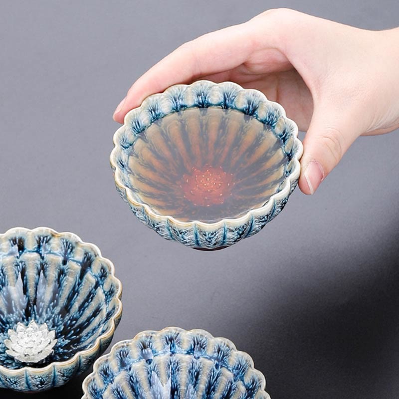 Buddha Stones手作りの小さな中国のJianzhan蓮セラミックティーカップカンフーティーカップ80ml