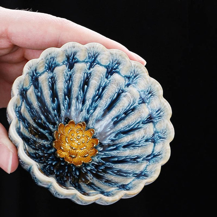 Buddha Stones手作りの小さな中国のJianzhan蓮セラミックティーカップカンフーティーカップ80ml