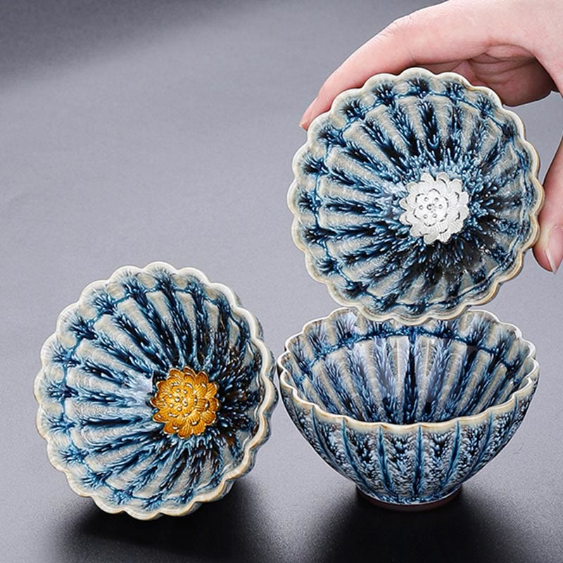 Buddha Stones手作りの小さな中国のJianzhan蓮セラミックティーカップカンフーティーカップ80ml