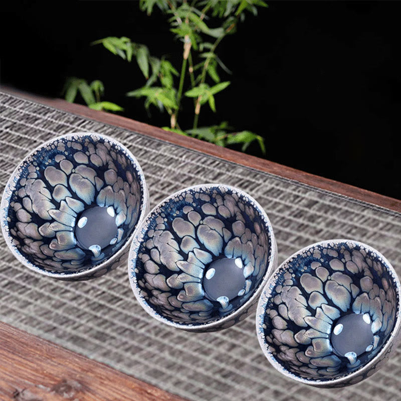 Buddha Stones手作り中国製Jianzhan紫青斑セラミックティーカップ天目カンフーティーカップ150ml