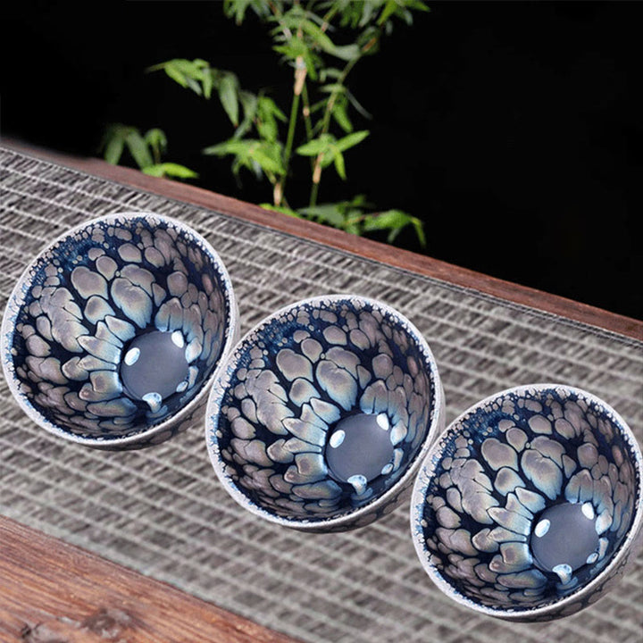 Buddha Stones手作り中国製Jianzhan紫青斑セラミックティーカップ天目カンフーティーカップ150ml