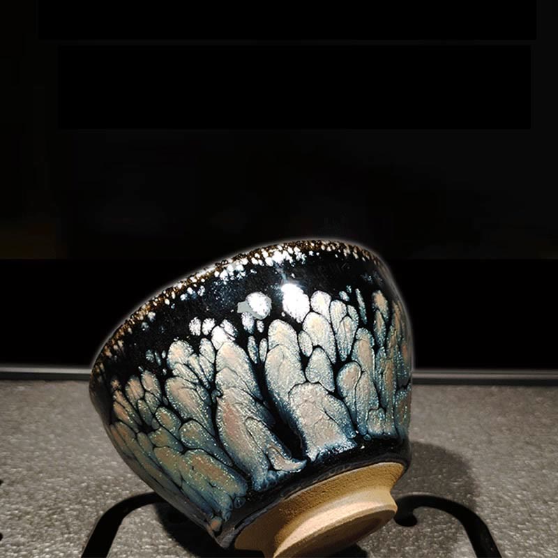 Buddha Stones手作り中国製Jianzhanブルースポットセラミックティーカップ天目カンフーティーカップ150ml