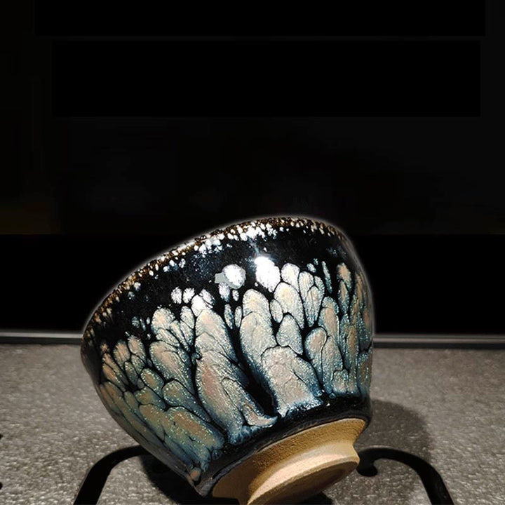 Buddha Stones手作り中国製Jianzhanブルースポットセラミックティーカップ天目カンフーティーカップ150ml