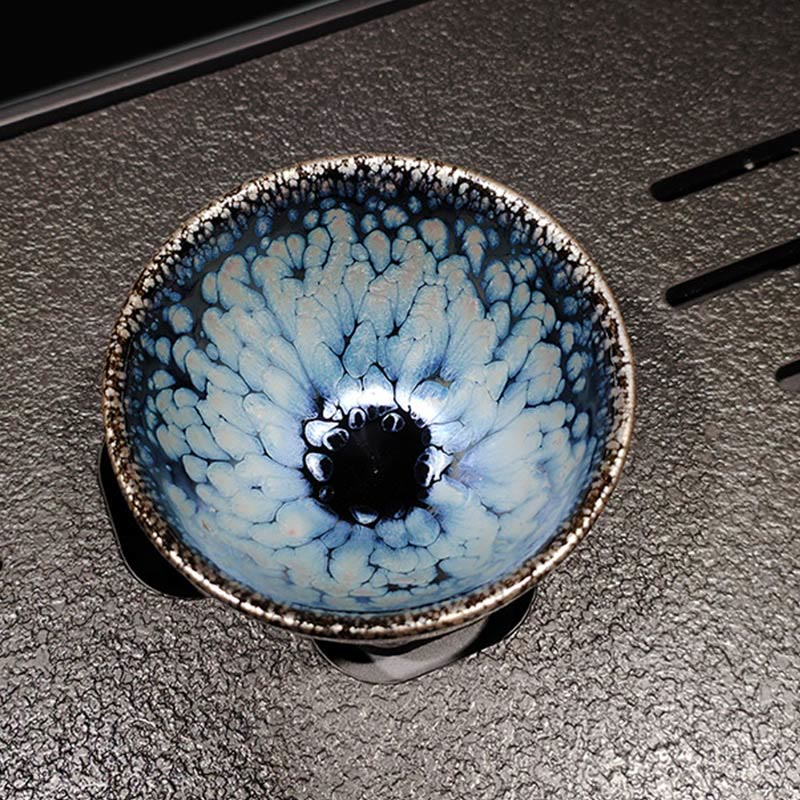 Buddha Stones手作り中国製Jianzhanブルースポットセラミックティーカップ天目カンフーティーカップ150ml