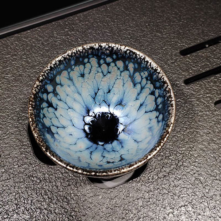 Buddha Stones手作り中国製Jianzhanブルースポットセラミックティーカップ天目カンフーティーカップ150ml