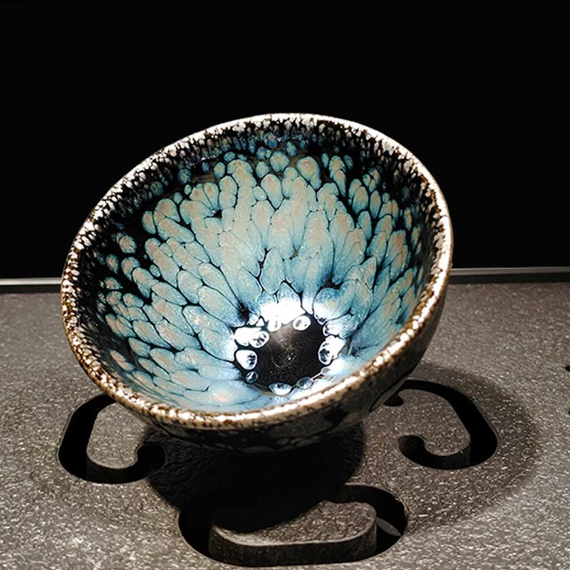 Buddha Stones手作り中国製Jianzhanブルースポットセラミックティーカップ天目カンフーティーカップ150ml