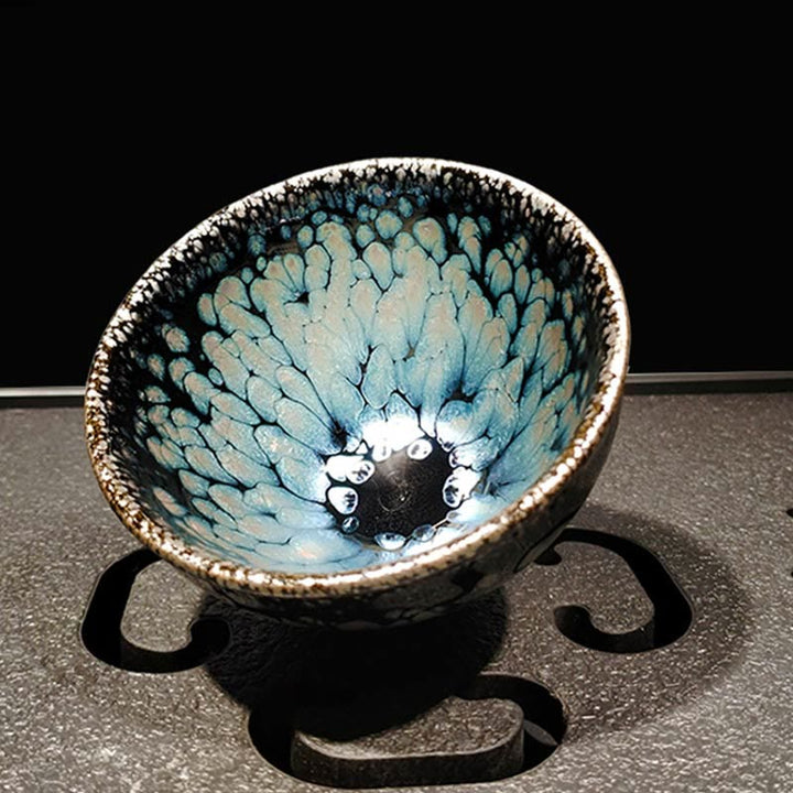 Buddha Stones手作り中国製Jianzhanブルースポットセラミックティーカップ天目カンフーティーカップ150ml