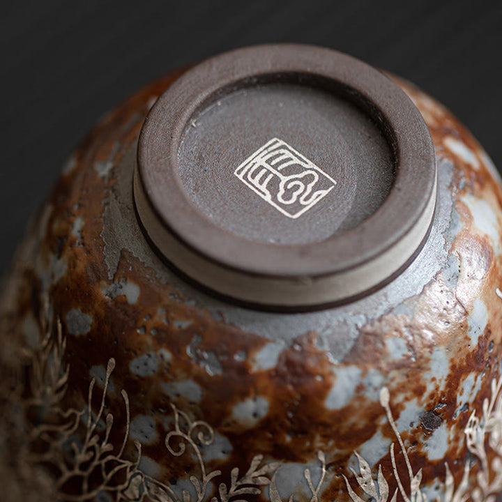 Buddha Stonesブラウン 花 満開 ティーカップ カンフーティーカップ 100ml ギフトボックス付き