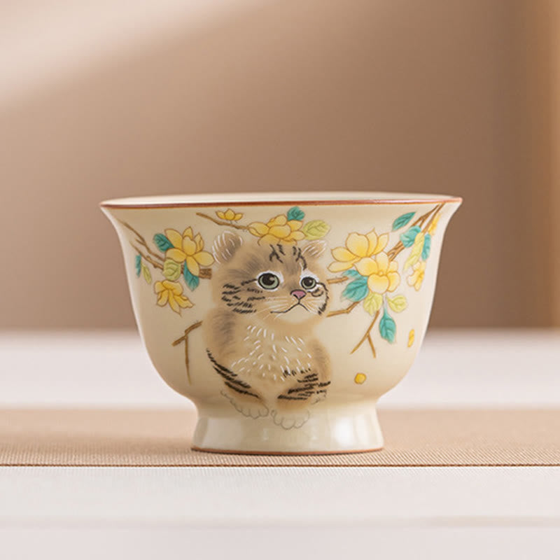 Buddha Stones、かわいい猫、黄色い花、ウサギのティーカップ、カンフーティーカップ - 猫 7.6cm*5.5cm*70ml - image 17
