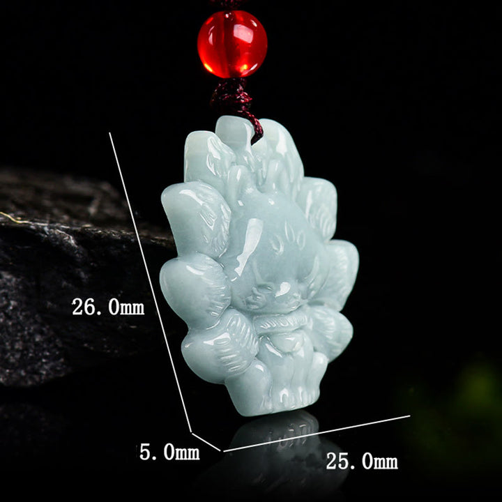 Buddha Stones天然グリーン翡翠九尾狐の豊穣のネックレスペンダント