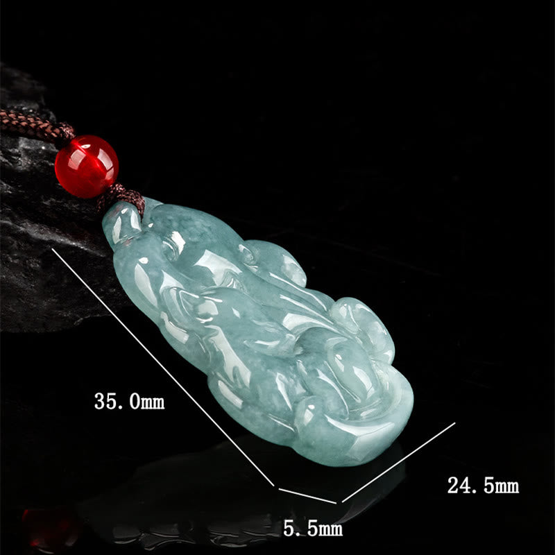 Buddha Stones天然グリーン翡翠九尾狐妖精繁栄ネックレスペンダント