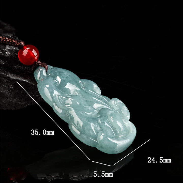 Buddha Stones天然グリーン翡翠九尾狐妖精繁栄ネックレスペンダント