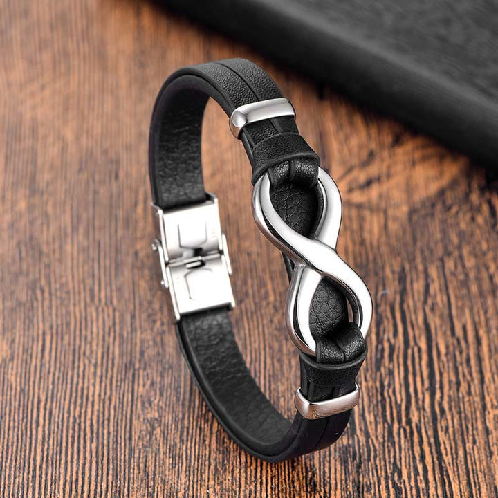 Buddha Stonesエンドレスノットチタン鋼強化レザーバックルブレスレット