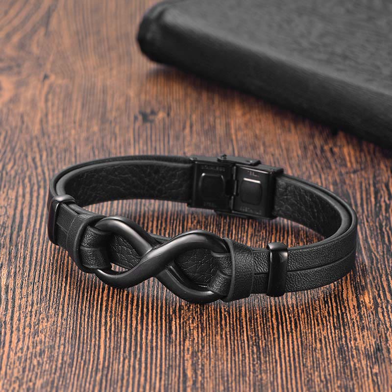 Buddha Stonesエンドレスノットチタン鋼強化レザーバックルブレスレット