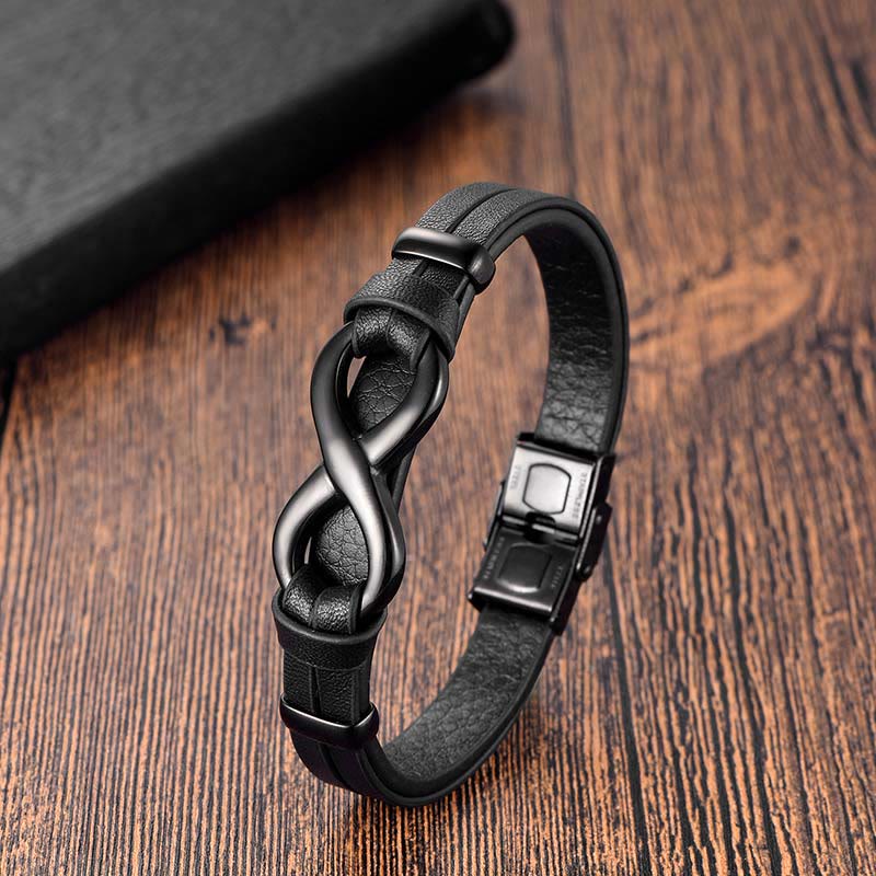 Buddha Stonesエンドレスノットチタン鋼強化レザーバックルブレスレット