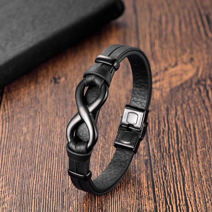 Buddha Stonesエンドレスノットチタン鋼強化レザーバックルブレスレット