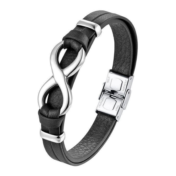 Buddha Stonesエンドレスノットチタン鋼強化レザーバックルブレスレット