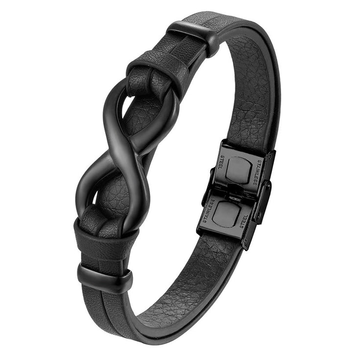 Buddha Stonesエンドレスノットチタン鋼強化レザーバックルブレスレット