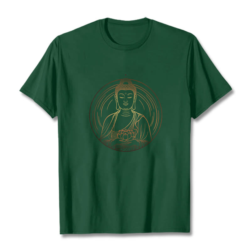 Buddha Stones蓮の花を持つ黄金の仏像 Tシャツ - フォレストグリーン - 2XL - image 11