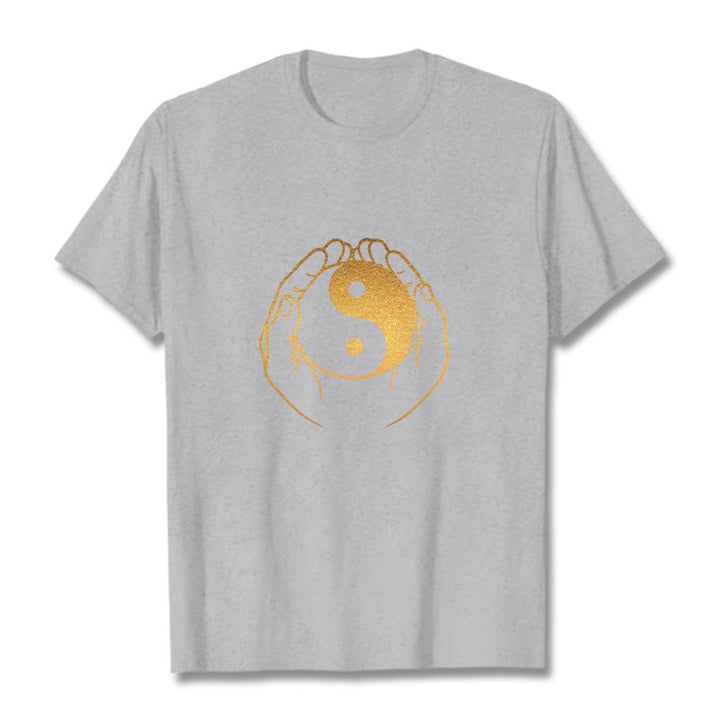 黄金の陰陽を握るBuddha Stonesの手Tシャツ - ライトグレー - 2XL - image 11