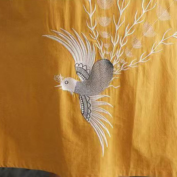 Buddha Stonesの夏プリント フェニックス柄 半袖 コットンリネン ミディドレス - image 13