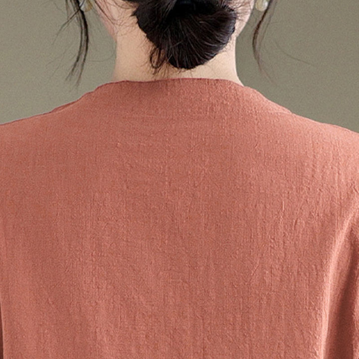 Buddha Stonesの夏ヴィンテージ純色中国風フロッグボタンチャイナドレス、チャイナドレス、ミディ丈ドレス