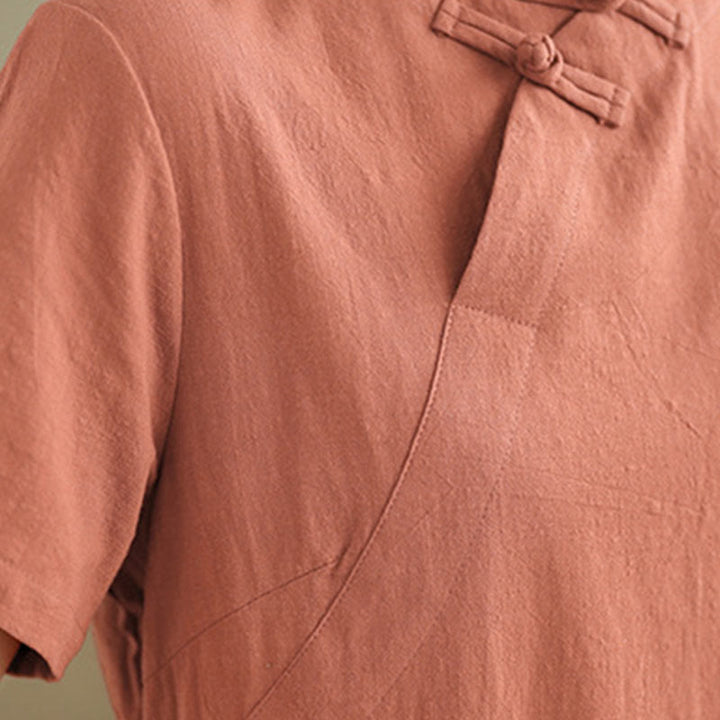 Buddha Stonesの夏ヴィンテージ純色中国風フロッグボタンチャイナドレス、チャイナドレス、ミディ丈ドレス