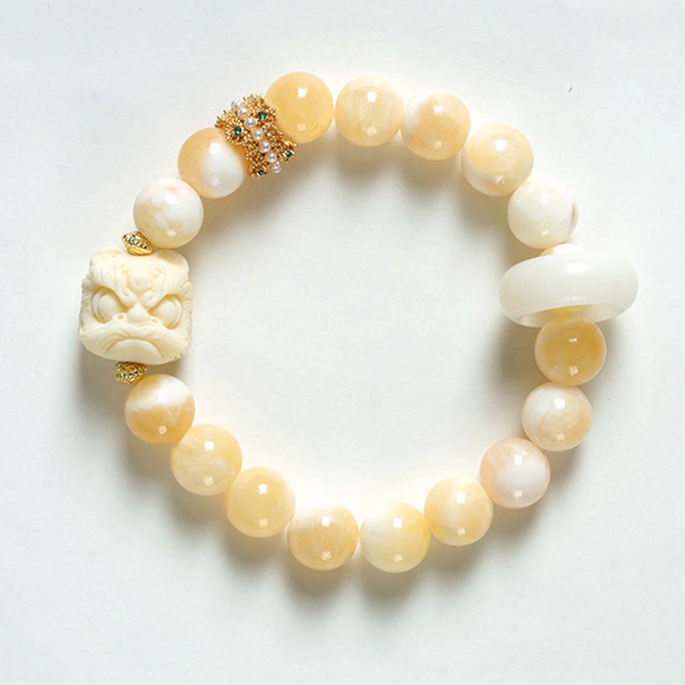 Buddha Stonesアンバー グレーアゲート アイボリー フルーツコンフィデンスブレスレット