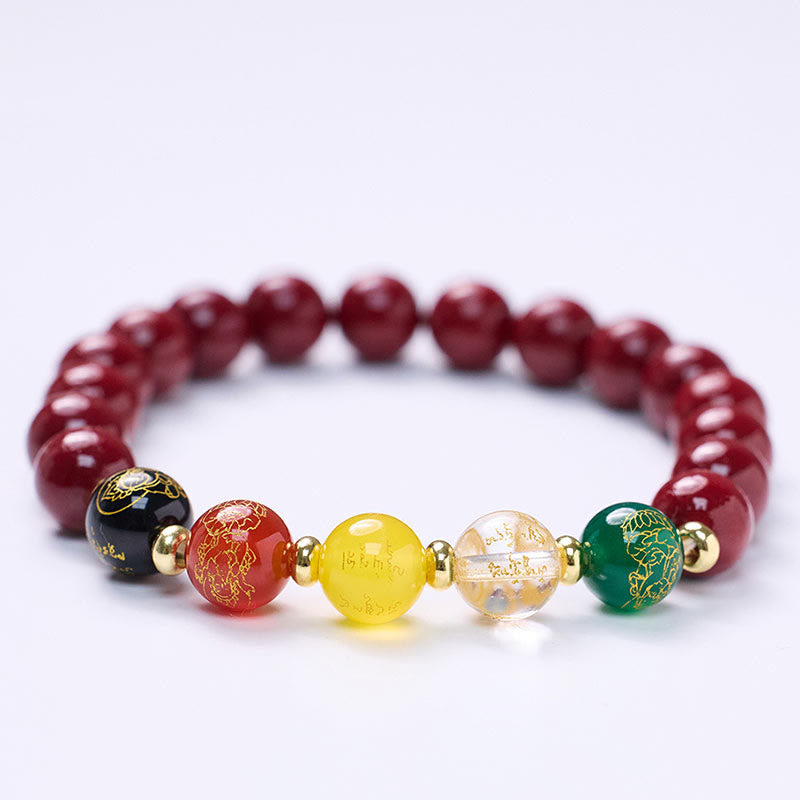 Buddha Stones辰砂 瑪瑙 五方位 富の神 祝福 ブレスレット