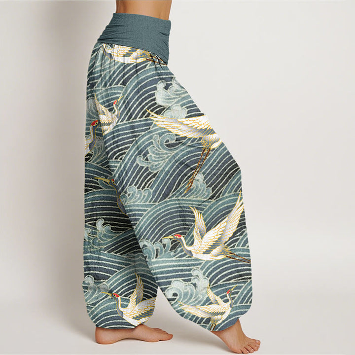 Buddha Stonesカジュアルクレーンオーシャンウェーブ柄伸縮性ウエストレディースハーレムパンツ - image 7
