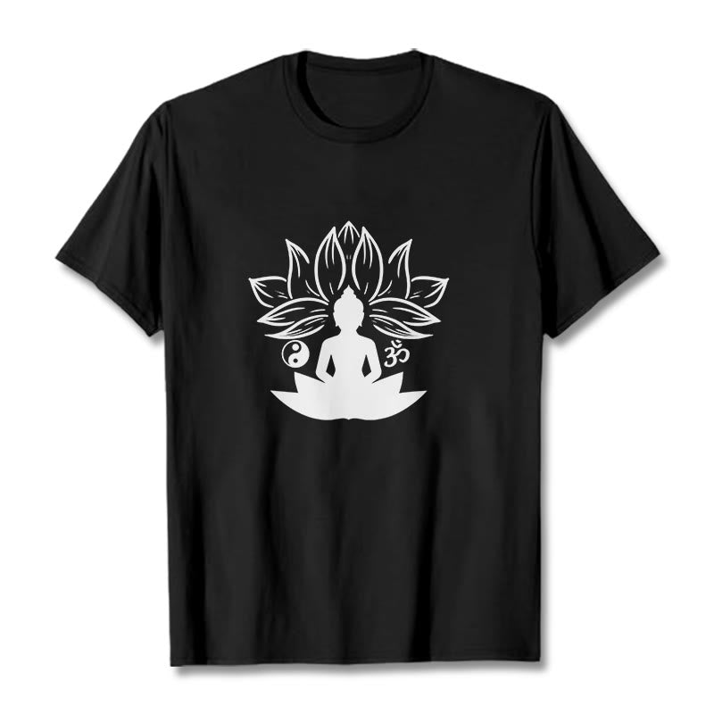 Buddha Stonesオム 陰陽 仏像 蓮華座 瞑想 Tシャツ - 黒 - 2XL - image 5