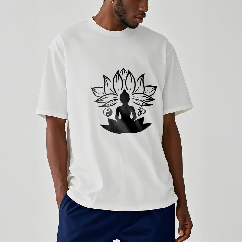 Buddha Stonesオム 陰陽 仏像 蓮華座 瞑想 Tシャツ - image 2