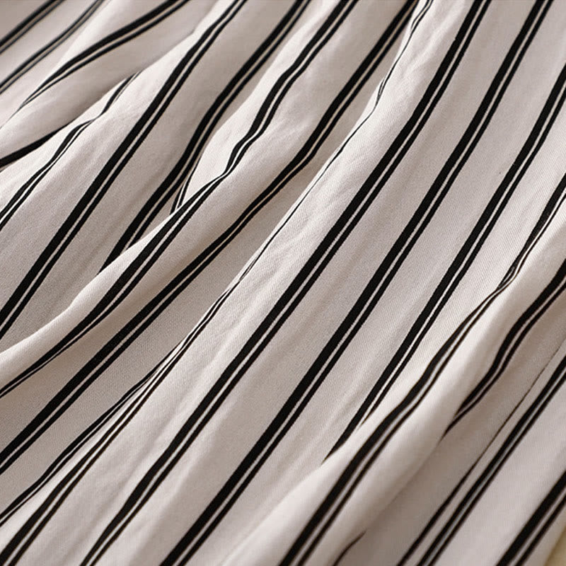 Buddha Stonesカジュアル アクリル ストライプ レースアップ レディース ワイドレッグパンツ ポケット付き