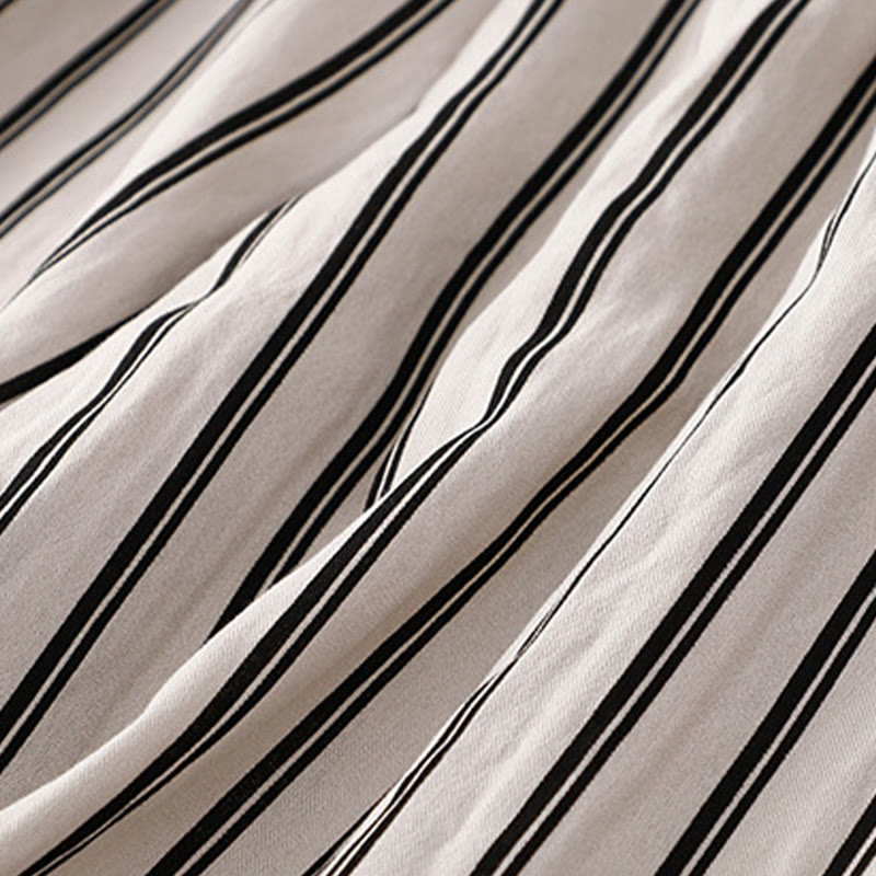 Buddha Stonesカジュアル アクリル ストライプ レースアップ レディース ワイドレッグパンツ ポケット付き