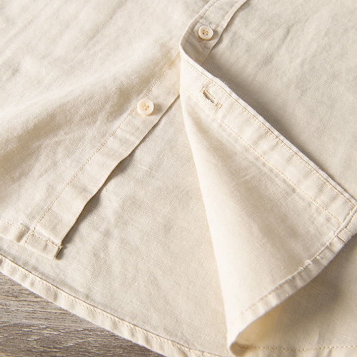 Buddha Stonesカジュアル デイリー シンプル ボタンデザイン スタンドカラー メンズ 半袖 コットンリネン シャツ フロントポケット付き - image 16