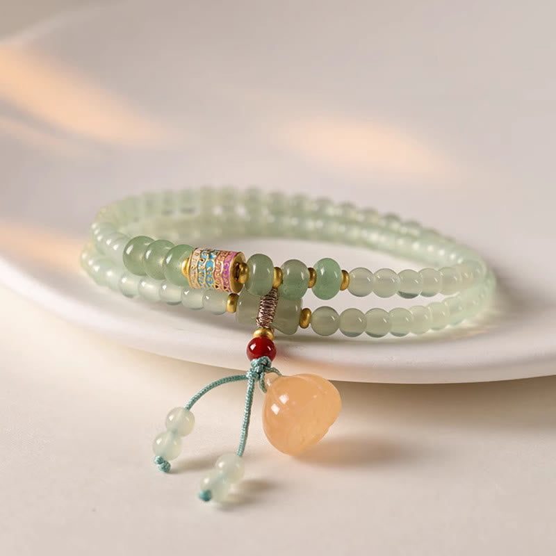 Buddha Stones、複数の円、天然アベンチュリンガラス、蓮の鞘、幸運の竹、ポジティブなブレスレット