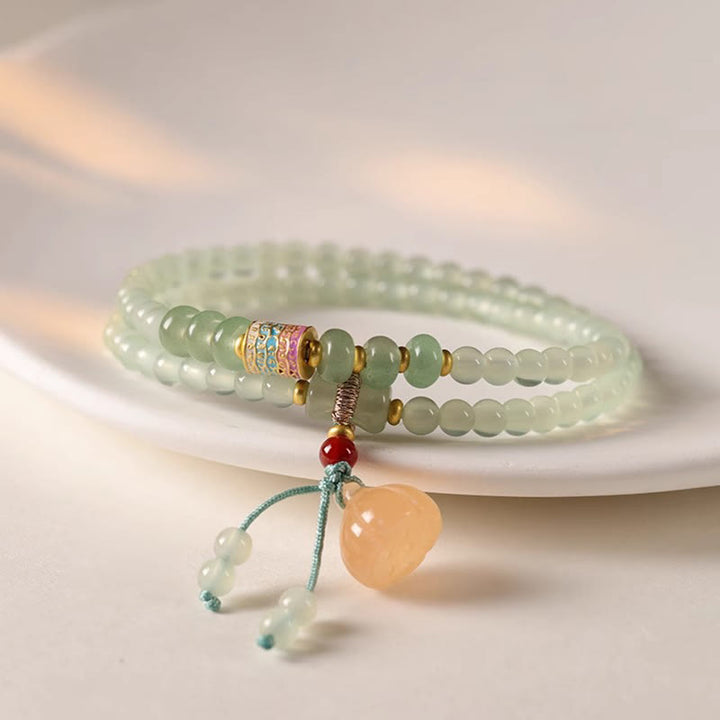 Buddha Stones、複数の円、天然アベンチュリンガラス、蓮の鞘、幸運の竹、ポジティブなブレスレット