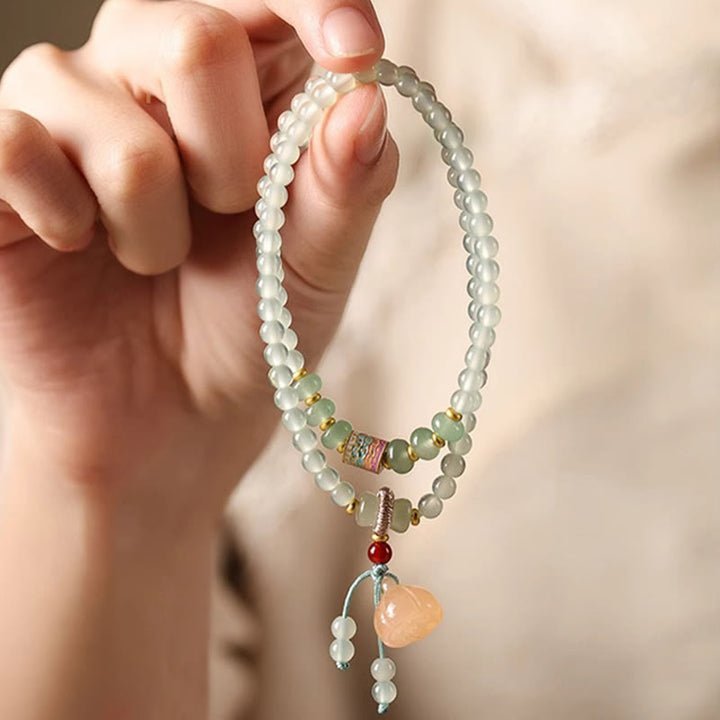 Buddha Stones、複数の円、天然アベンチュリンガラス、蓮の鞘、幸運の竹、ポジティブなブレスレット