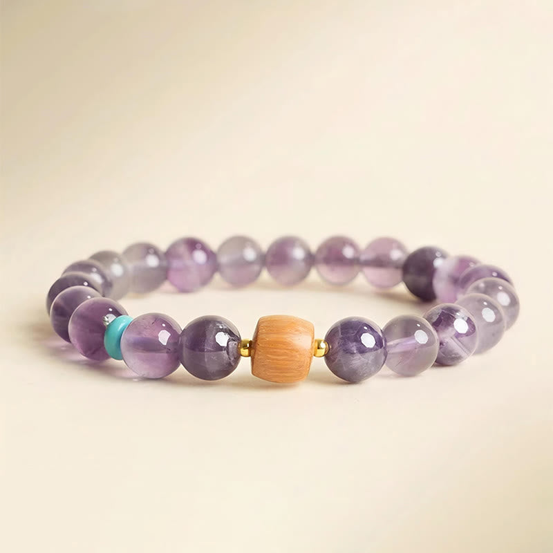 Buddha Stones天然アメジスト幸運の木製ビーズ平和ブレスレット
