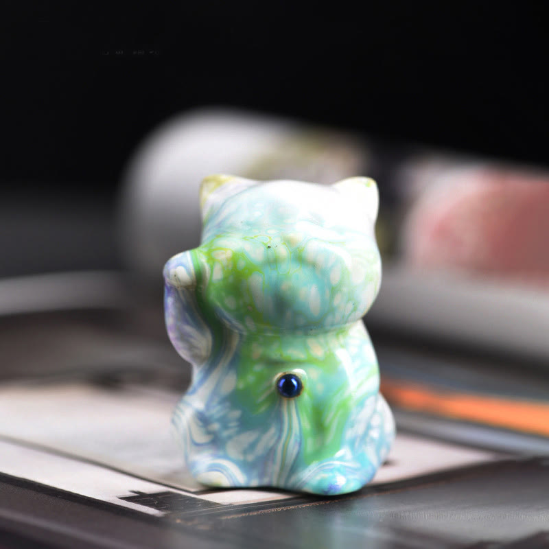 Buddha Stonesかわいいミニ猫 ローズウッド 漆工芸 温かみのある装飾 ランダムカラー (ブラインドボックス) - ブルーシリーズ(ランダムブルーカラー) - image 8